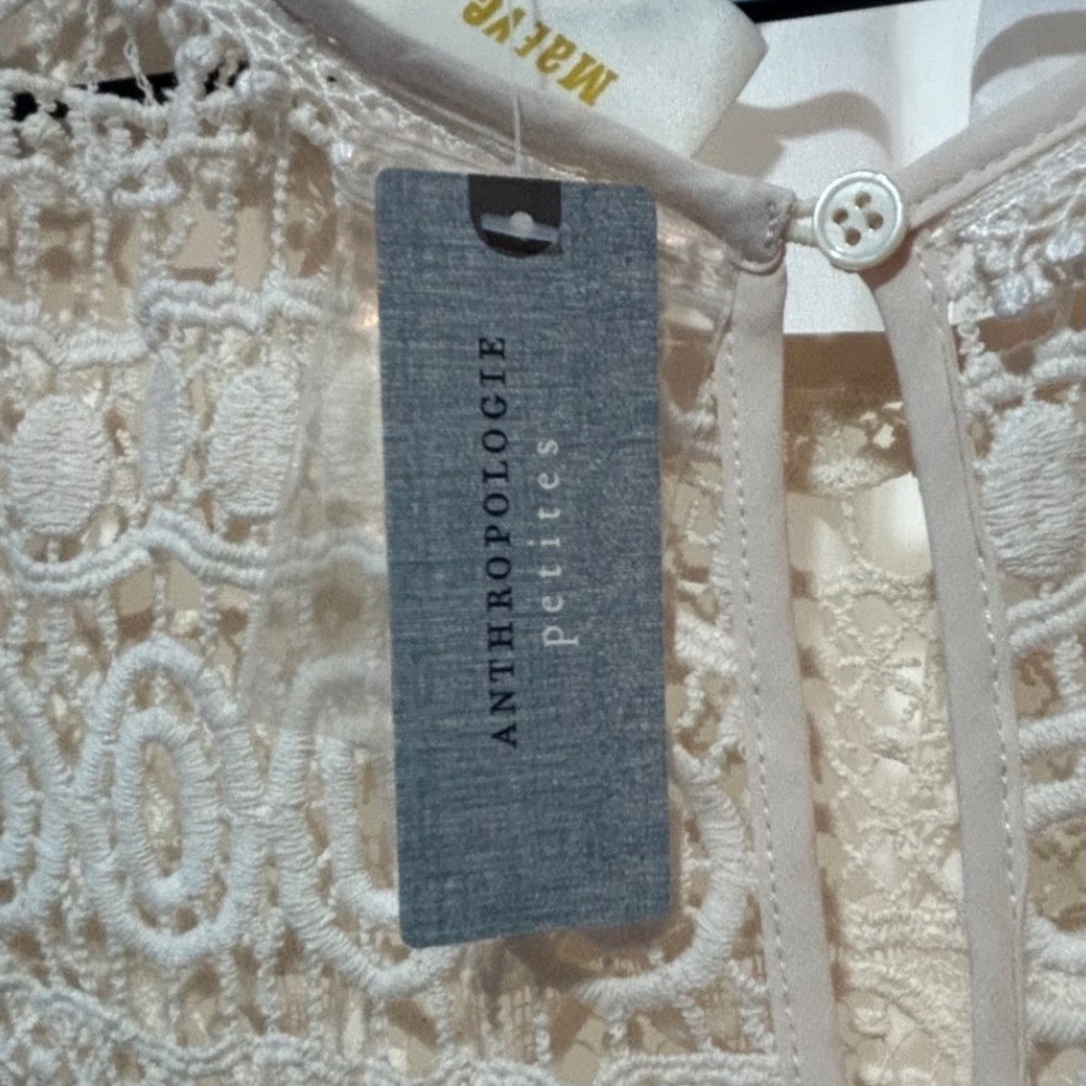Maeve Crochet Cream Lace Shift Dress Ivory Boho Cap Sleeve Mini Sz Large Petite - Picture 7 of 10